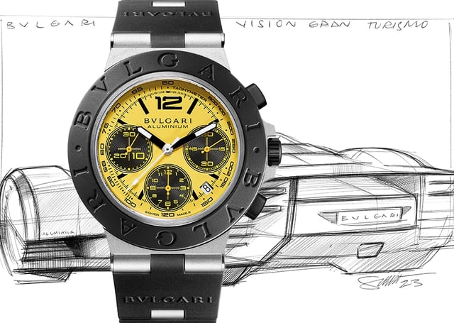Bulgari Gran Turismo Aluminium Watch + Zeichnung des Vision Cars