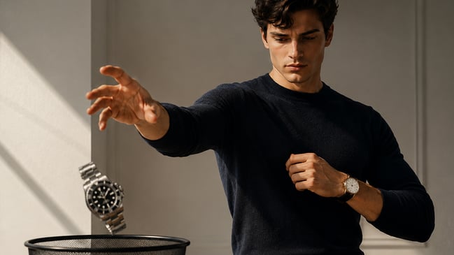 Junger Mann mit Dresswatch statt Taucheruhr