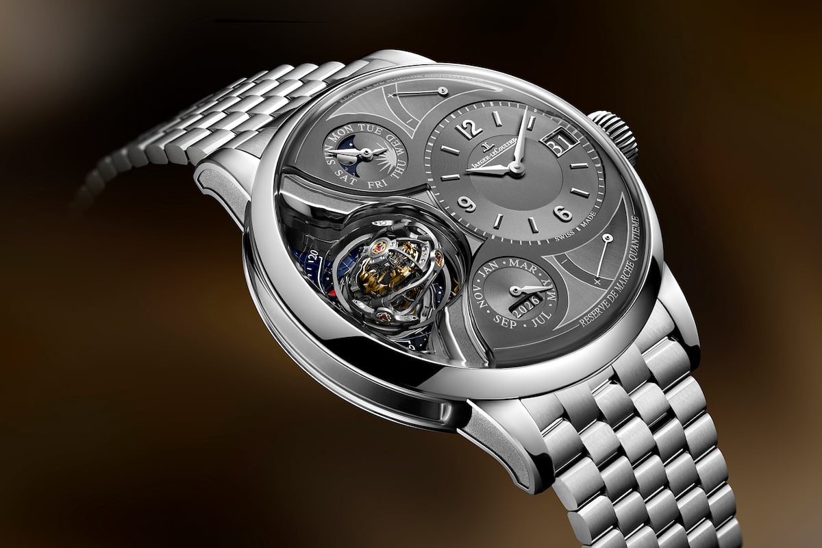 Ansicht der Jaeger-LeCoultre Duometre Heliotourbillon Perpetual mit Zfferblatt und Platinarmband