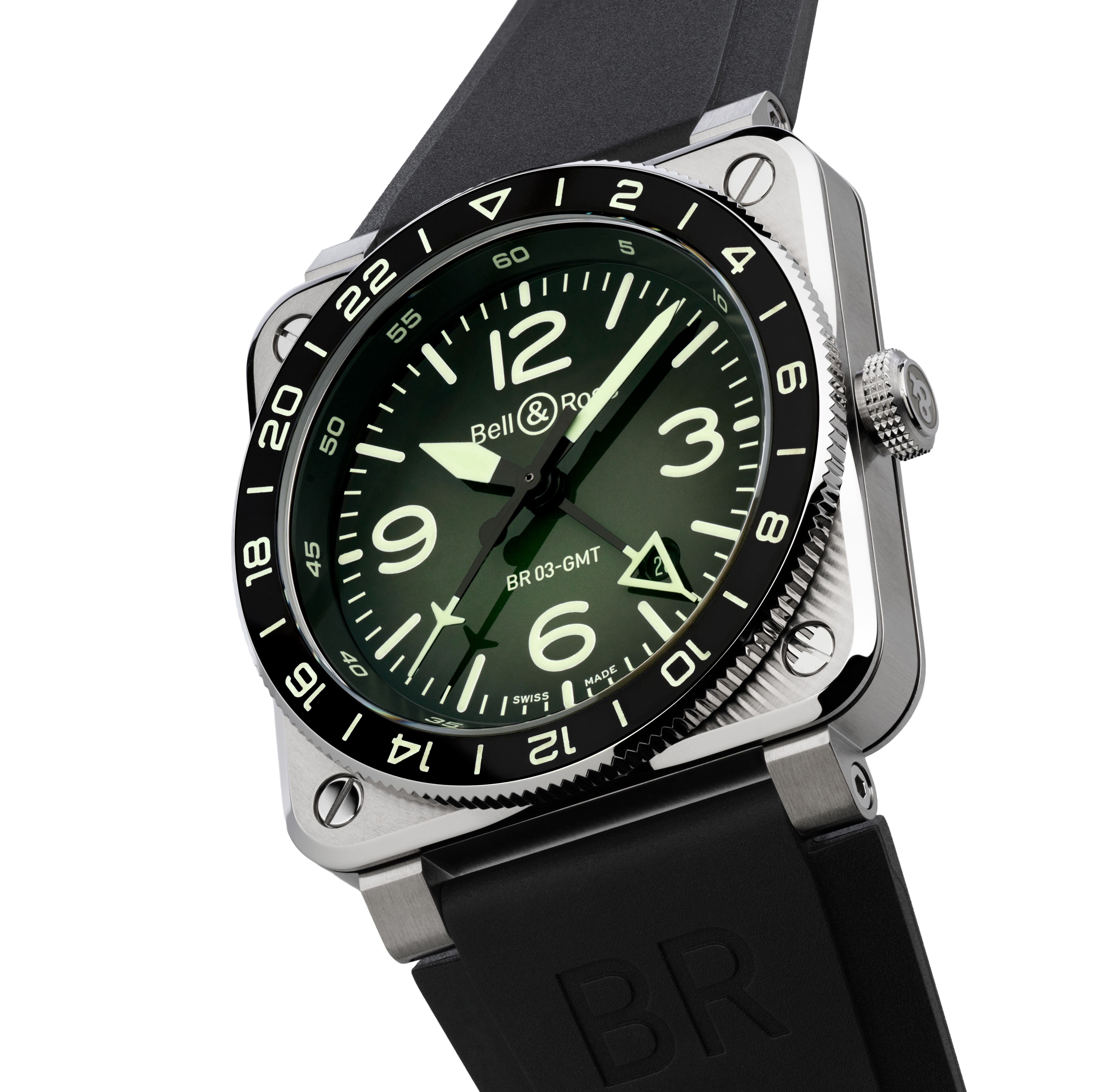 Bell & Ross: Die BR-03 GMT Green Lum mit Kautschukband