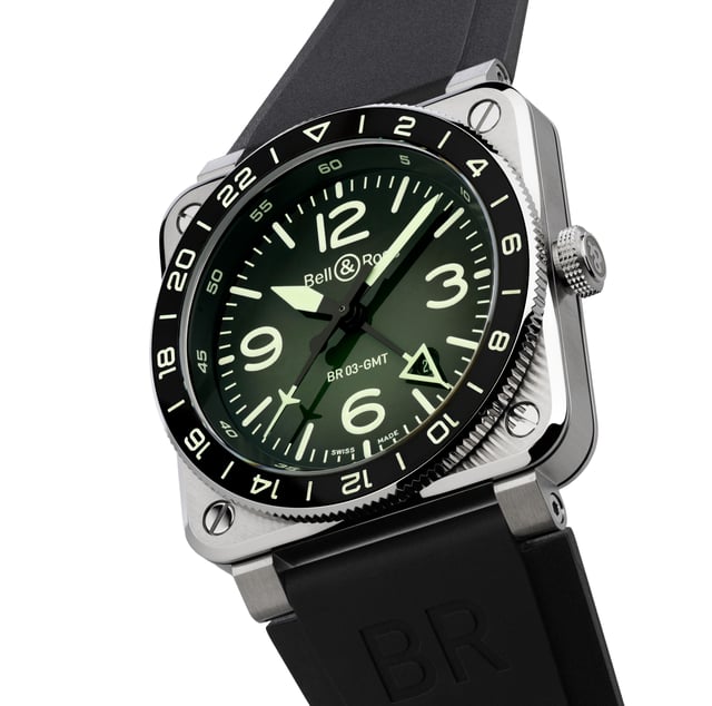 Bell & Ross: Die BR-03 GMT Green Lum mit Kautschukband