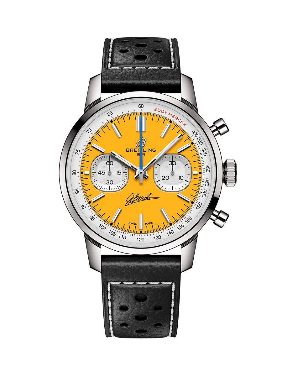 Breitling Top Time B01 Eddy Merckx, ref. AB01762C1I1X1: Front mit Lederband