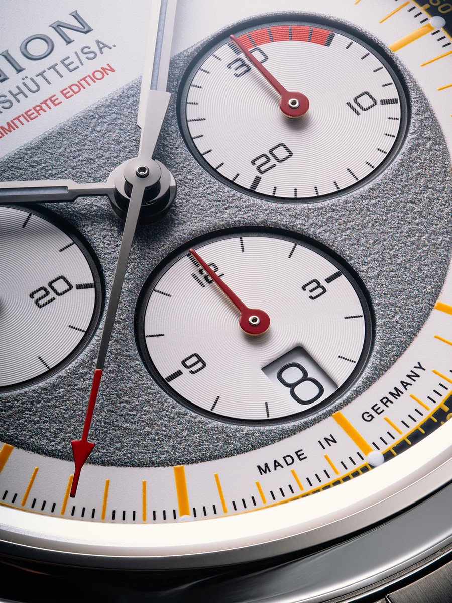 Union Glashuette Belisar Chronograph Limitierte Edition Silvretta Classic 2026, Zifferblatt-Detail