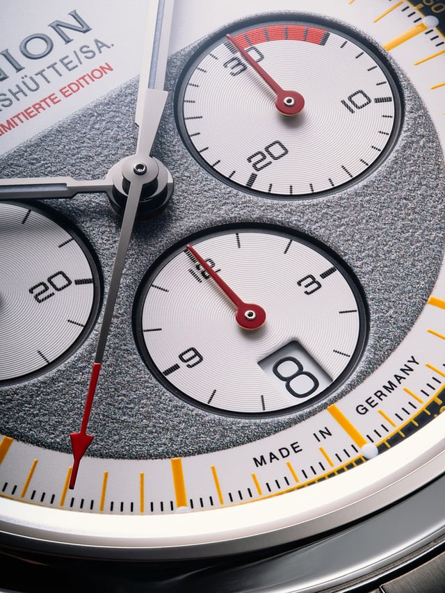 Union Glashuette Belisar Chronograph Limitierte Edition Silvretta Classic 2026, Zifferblatt-Detail