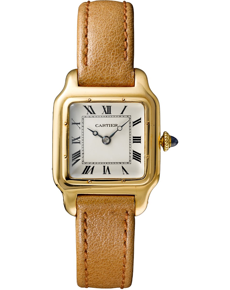 Cartier Santos, elegante Golduhr am Lederband
