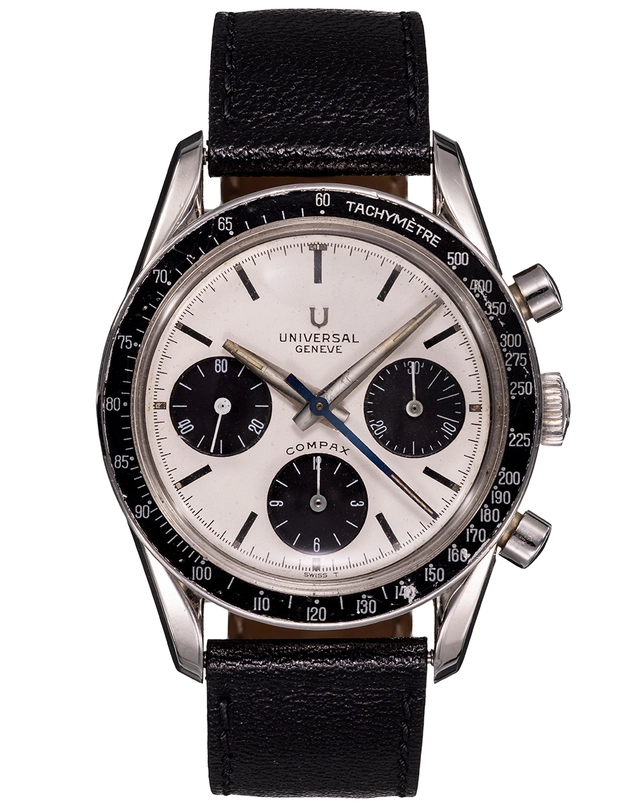 Universal Genève – Tribute to Compax, Rennstreckenuhr mit Handaufzugskaliber und Chronograph