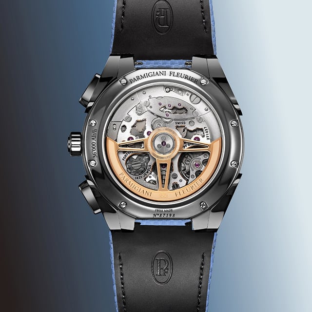 Parmigiani Fleurier Tonda PF Sport Chronograph Ultra-Cermet Mineral Blue: Boden mit Kaliber
