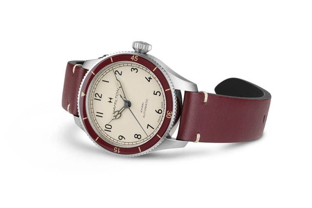 Hamilton Khaki Aviation Pilot Pioneer Stahl burgund