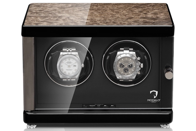 Uhrenbeweger für 2 Uhren mit Wurzelholz-Veredelung