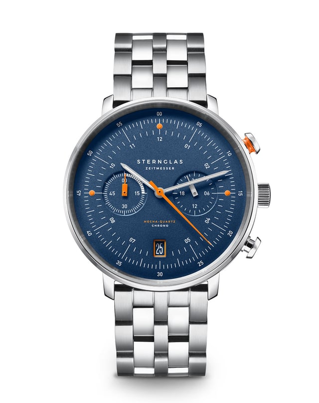Sternglas: Hamburg Chrono Mecha-Quarz mit blauem Zifferblatt und Stahlband