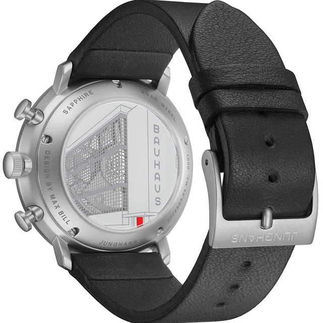 Junghans_max bill Chronoscope Bauhaus Gehäuseboden mit Bauhaus-Motiv