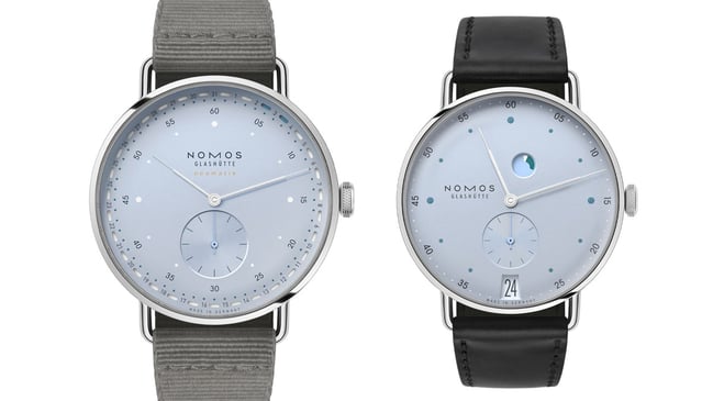 Nomos: Metro Neomatik 41 Update eisblau und Metro Datum Gangreserve 