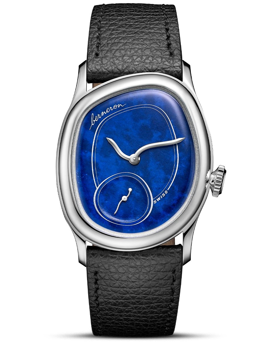 Hingucker: Berneron – Mirage 34 Lapis Lazuli, asymmetrische Luxusuhr mit Steinzifferblatt