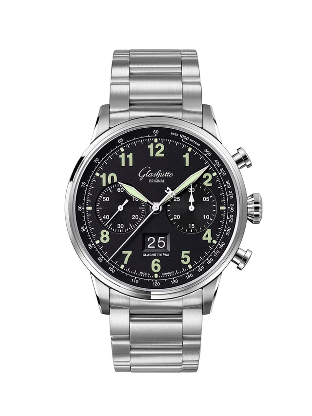 Glashütte Original Senator Chronograph Navigator 1-37-24-20-12-71, Uhr mit Metallband