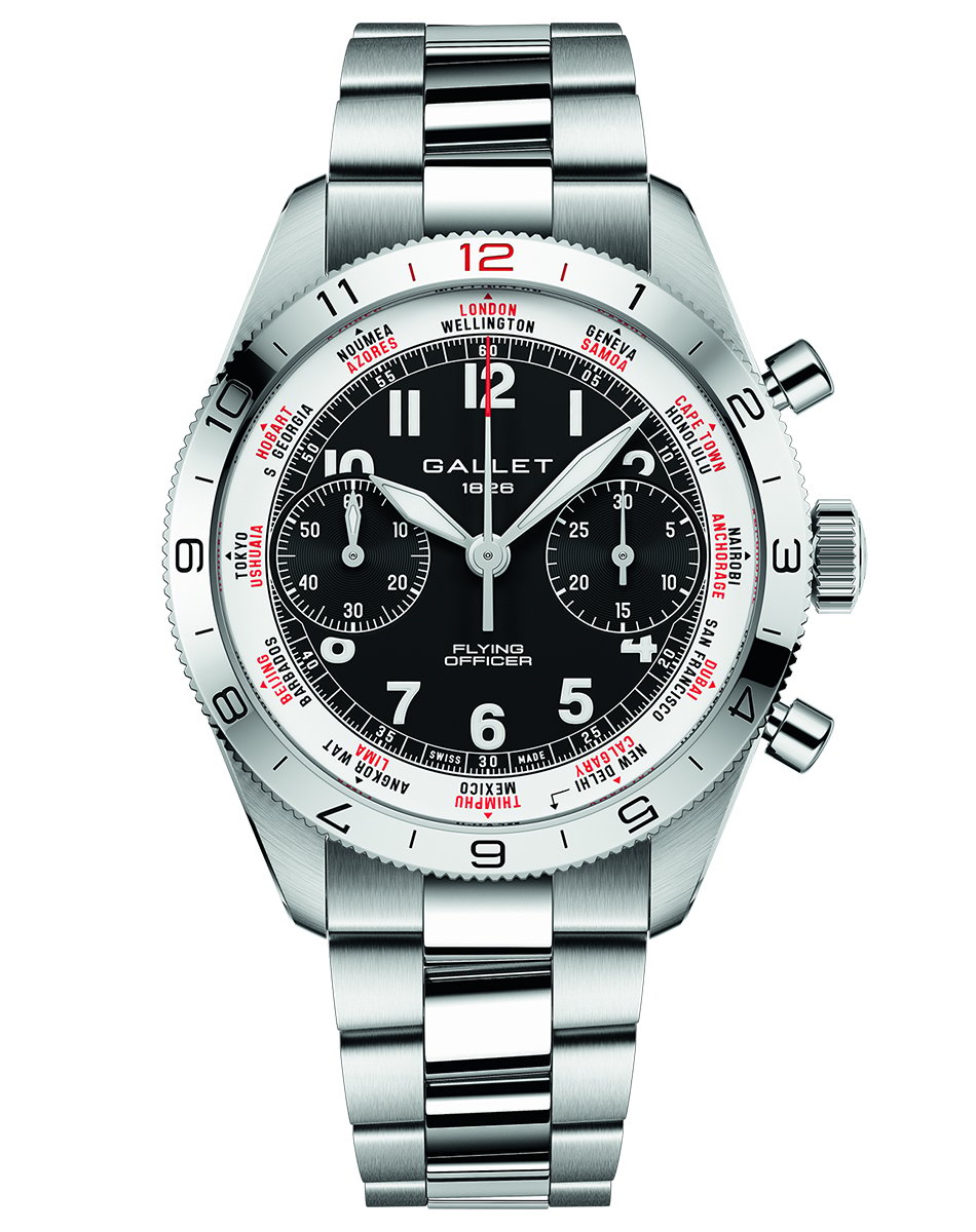 Gallet Flying Officer, Reiseuhr aus Edelstahl mit Automatikkaliber