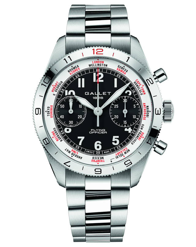 Gallet Flying Officer, Reiseuhr aus Edelstahl mit Automatikkaliber