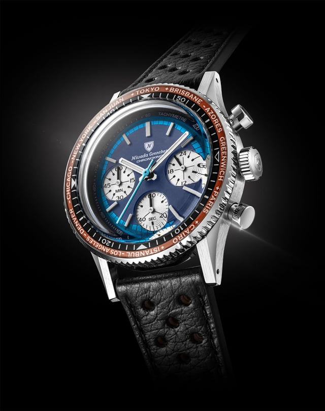 Nivada Grenchen: Chronoking Mecaquartz Summer Edition mit blauem Zifferblatt
