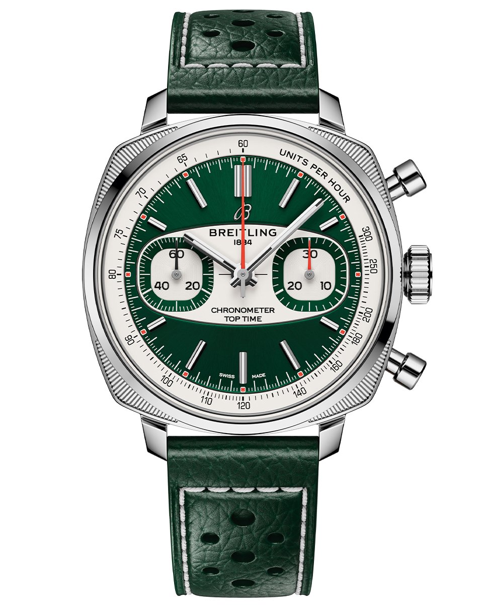 Breitling – Top Time Racing Automatik-Chronograph mit grünem Ziffernblatt und Lederband