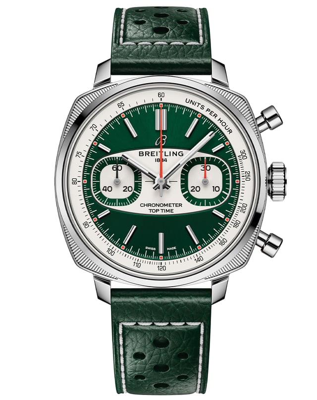 Breitling – Top Time Racing Automatik-Chronograph mit grünem Ziffernblatt und Lederband