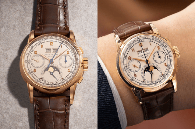 zwei Aufnahmen der Patek Philippe Ref. 2499, am Arm