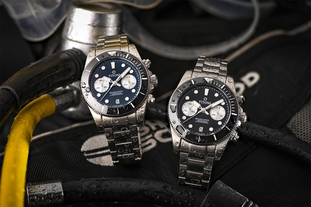 Titoni Seascoper 300 Bi-Compax Chronograph, Taucheruhr mit Chronoraph