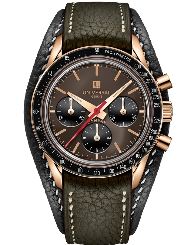 Universal Genève – Tribute to Compax, Rennstreckenuhr mit Handaufzugskaliber und Chronograph