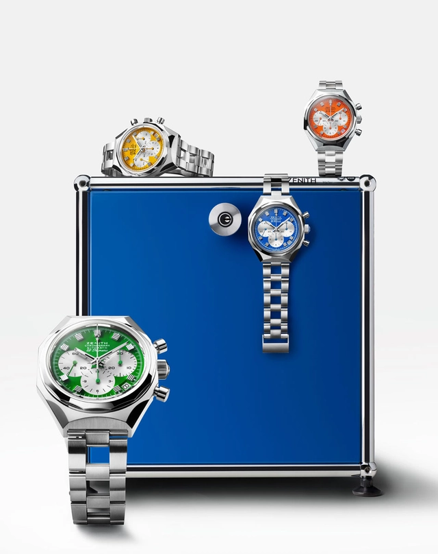 Zenith Defy Chronograph USM: alle vier Modelle auf USM-Box