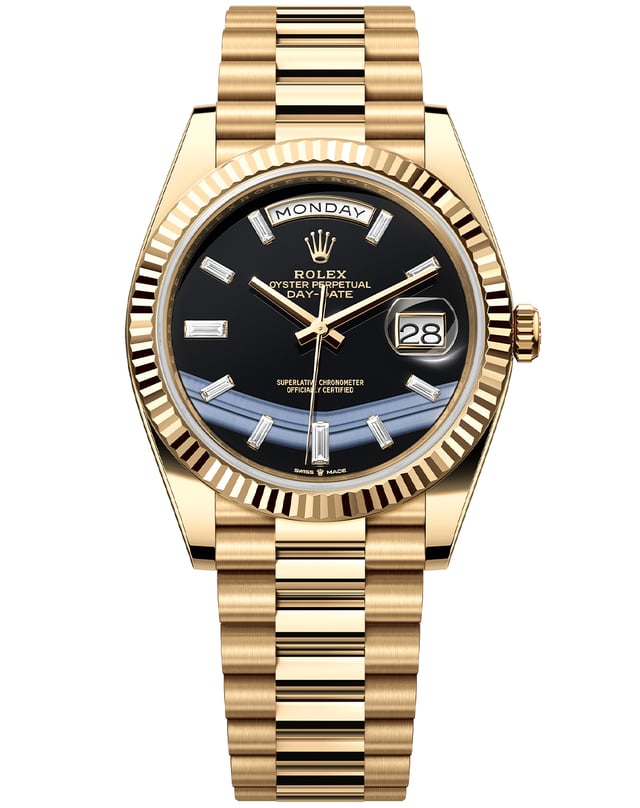 Rolex Day-Date, Golduhr mit Automatikkaliber und Steinzifferblatt