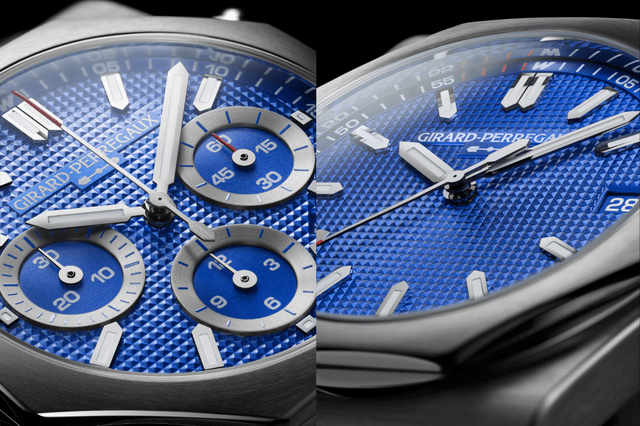 Detail, nahaufnahme, zifferblatt der Girard-Perregaux Laureato Williams Edition und Laureato Chronograph Williams Edition