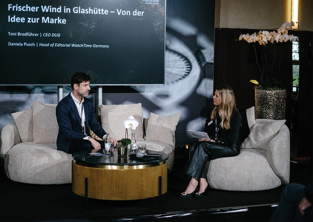 Panel WatchTime Düsseldorf, DUG CEO Toni Brodführer und Head of Editorial Daniela Pusch