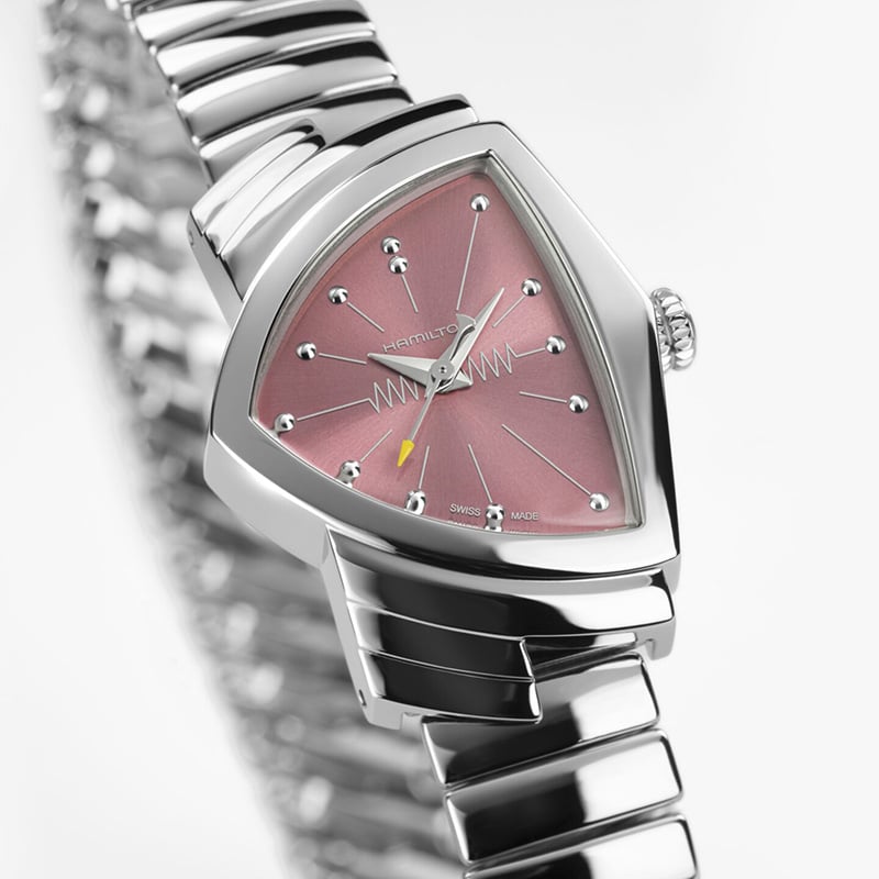 Hamilton Ventura Quartz S, Ref. 24211170: Frontansicht Uhr mit rosa Zifferblatt