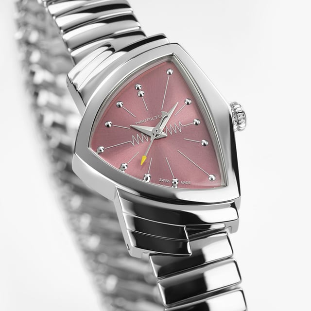 Hamilton Ventura Quartz S, Ref. 24211170: Frontansicht Uhr mit rosa Zifferblatt