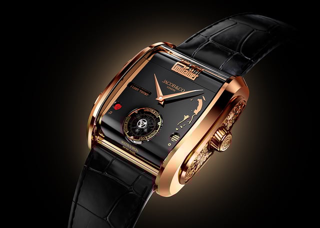 Jacob & Co. Godfather II, goldene Uhr vor schwarzem Hintergrund