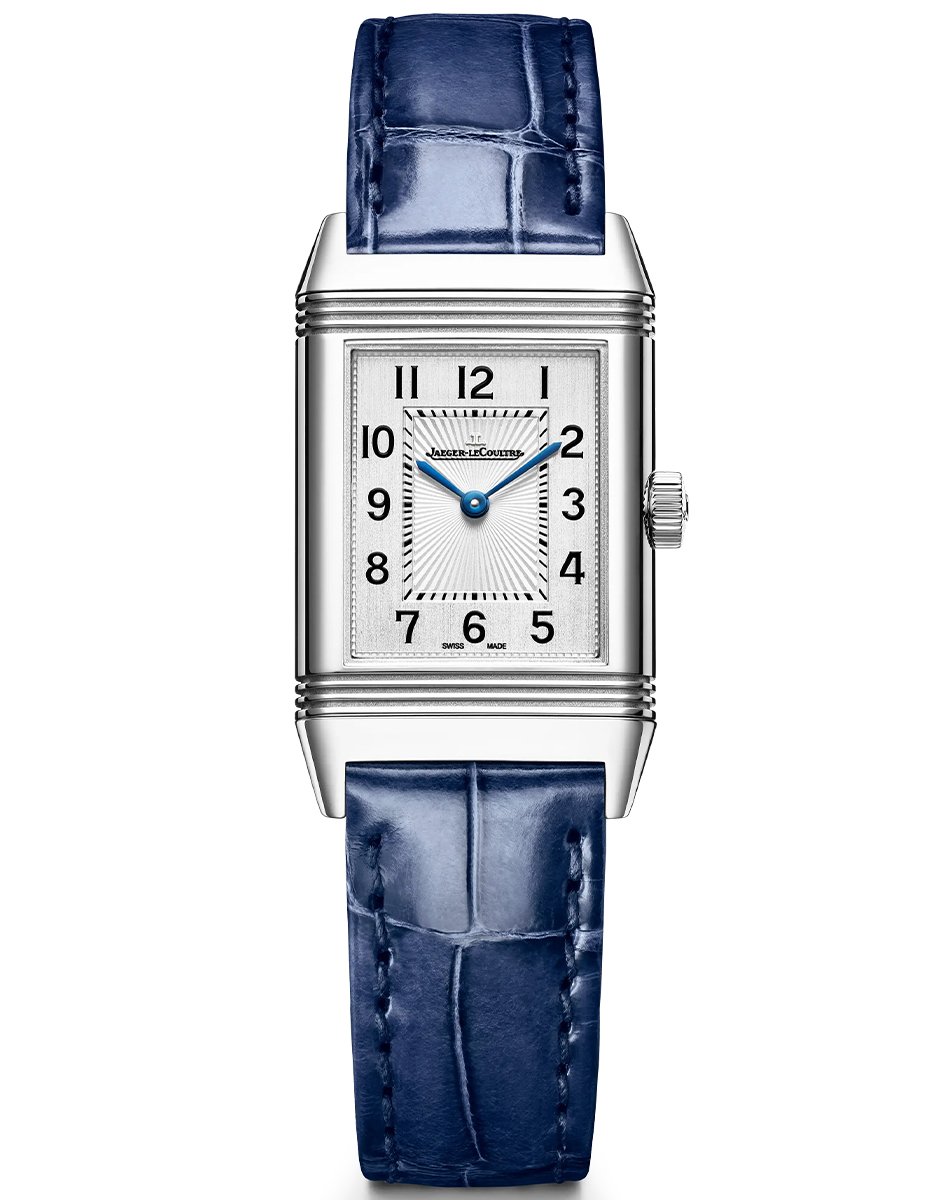 Dresswatch: Jaeger-LeCoultre – Reverso Classic Monoface, elegante Handaufzugsuhr mit blauem Alligatorlederband 