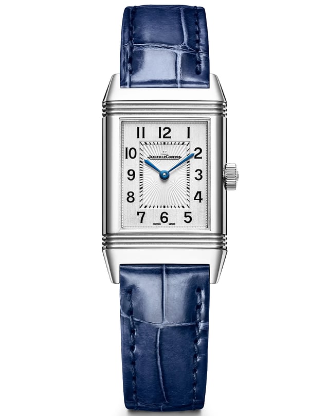 Dresswatch: Jaeger-LeCoultre – Reverso Classic Monoface, elegante Handaufzugsuhr mit blauem Alligatorlederband 