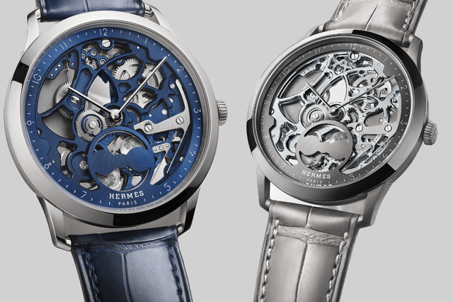 zwei Versionen, Uhren, Front der Slim d'Hermes Squelette Lune