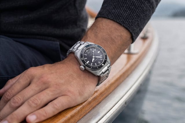Victorinox Maverick Automatik, schwarzes ZB: Wristshot Uhr am Handgelenk