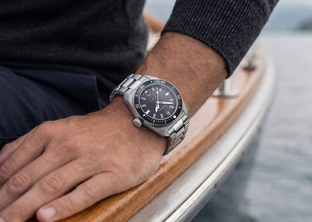 Victorinox Maverick Automatik, schwarzes ZB: Wristshot Uhr am Handgelenk