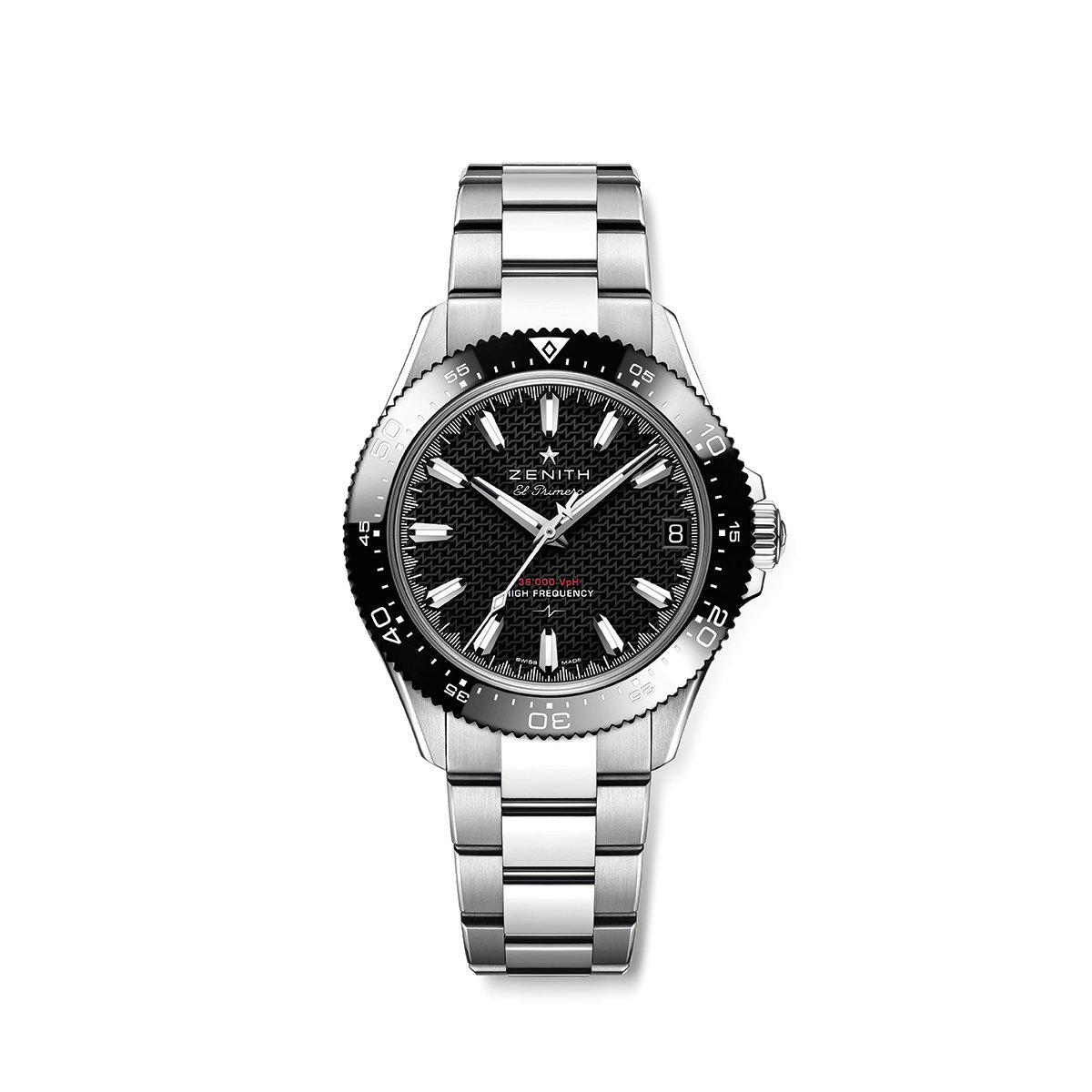 Zenith Chronomaster Solo Sport, Stahluhr Frontansicht vor weißem Hintergrund