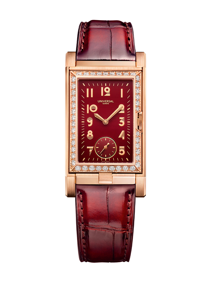 Universal Genève: Cabriolet, Ref. UGCA004, Rotgold, rotes Zifferblatt