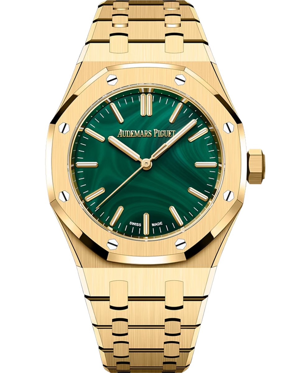 Audemars Piguet – Royal Oak Automatik 37 mm, Automatik-Luxusuhr aus Gold mit grünem Steinzifferblatt