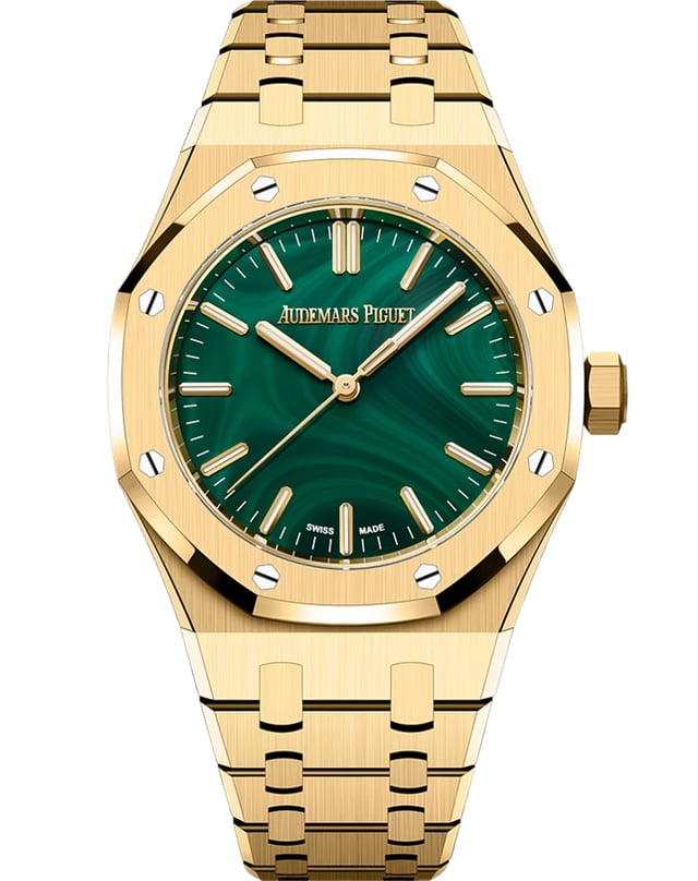 Audemars Piguet – Royal Oak Automatik 37 mm, Automatik-Luxusuhr aus Gold mit grünem Steinzifferblatt