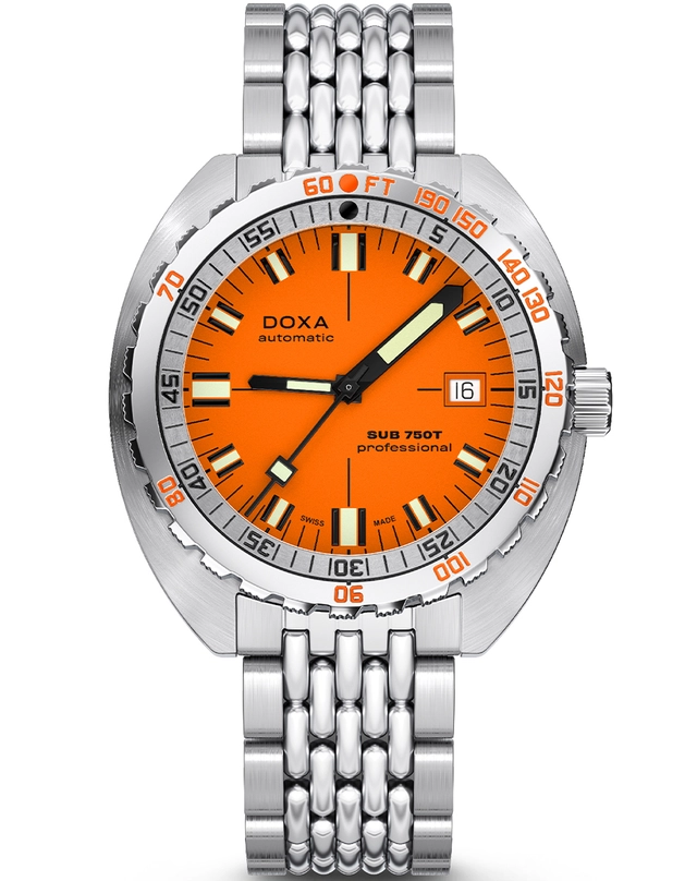 Doxa – SUB 750T, Taucheruhr aus Edelstahl mit orangefarbenem Zifferblatt
