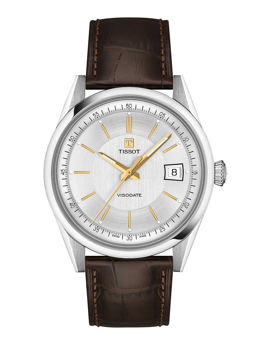 Tissot Visodate, Edelstahluhr mit braunem Lederarmband