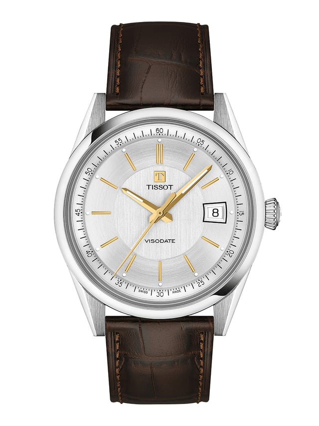 Tissot Visodate, Edelstahluhr mit braunem Lederarmband