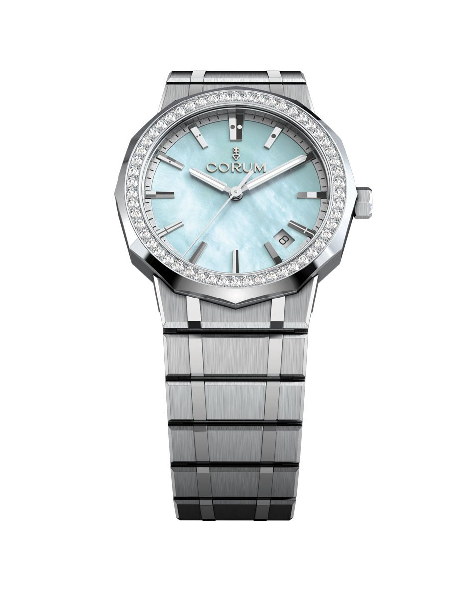 Corum: Admiral 36 in Stahl mit Diamanten und Perlmuttzifferblatt