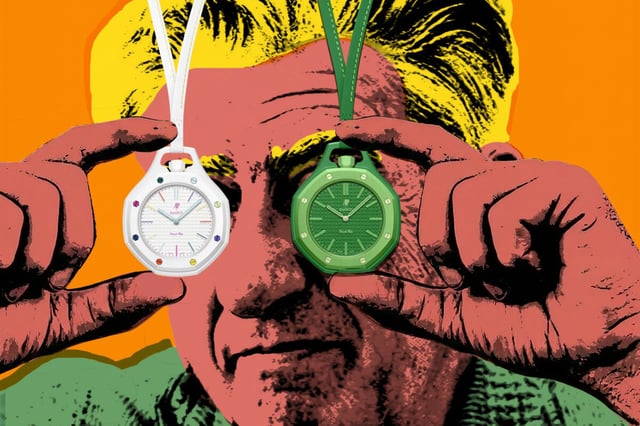 Swatch x Audemars Piguet – Royal Pop, bunte Taschenuhr aus Kunststoff mit Handaufzugswerk im Stil der Royal Oak