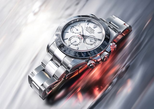 Rolex Daytona, Automatikchronograph aus Edelstahl und Platin mit weißem Zifferblatt
