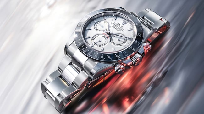 Rolex Daytona, Automatikchronograph aus Edelstahl und Platin mit weißem Zifferblatt