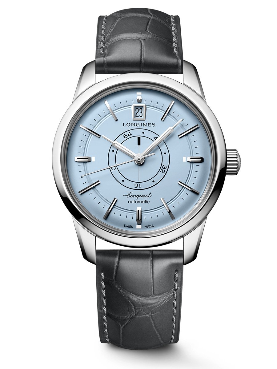 Conquest Heritage Central Power Reserve 2026: Frontansicht Uhr mit Lederband